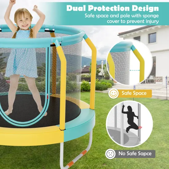 Kids Trampoline with Safety Net, Silent Bungees and 265 lbs Capacity {5}