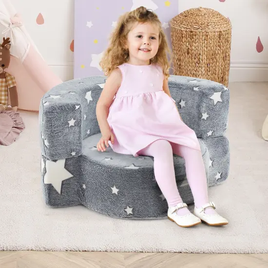 2-in-1 Grey 2-in-1 Convertible Design Kids Sofa with Flannel Fabric Cover and Luminous Star Patterns {3}