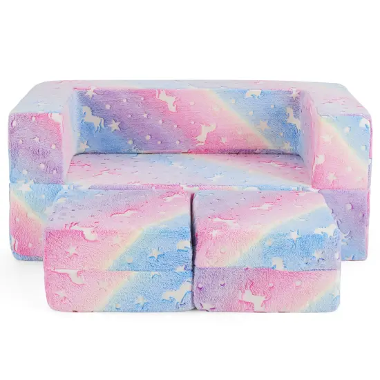 2 Seater Kids Play Couch with Removable and Machine Washable Flannel Cover-Color Multicolor {3}