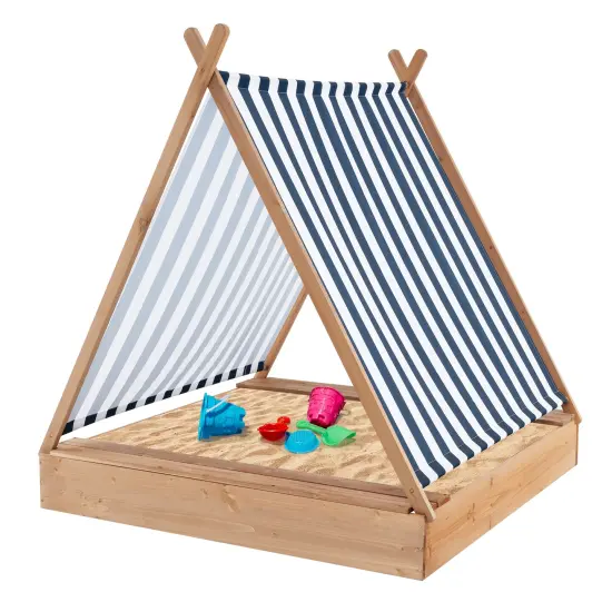 Wooden Sandbox with Canopy & Built-in Benches 49x48 {1}