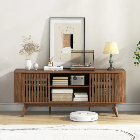 53.5 Inch TV Stand in Walnut Finish Media Console with Adjustable Shelves and Cable Management {2}