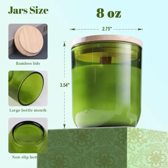 12PCS Premium 8oz Green Glass Candle Jars with Lids - Bulk Empty Vessels for Candles, Eco-Friendly Candle Containers for Wedding Gifts & Candle Making Supplies, Ideal for Candle Business Owners {2}