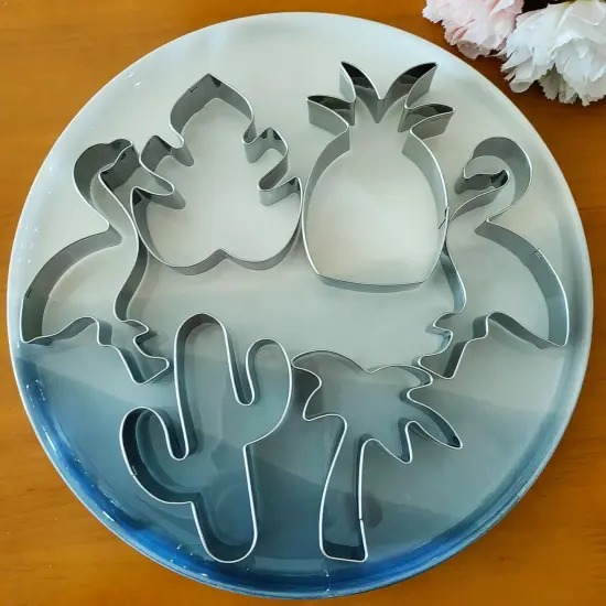 Hawaiian Cookie Cutter Set - 6 Piece: Cactus, Pineapple, Flamingo, Monstera Leaf, Palm Tree - Tropical Cookie Cutters for Summer Parties {5}