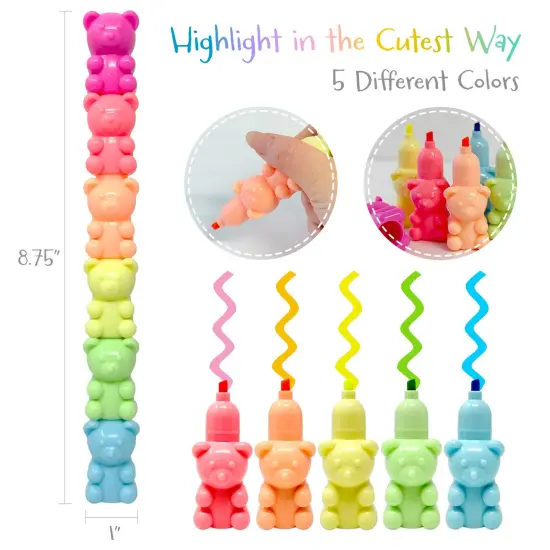 Wrapables Mini Stackable Highlighters, Cute Multi-color Markers, Teddy Bears {2}