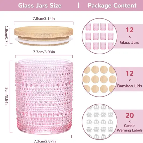 12 Pack Pink Candle Jars for Making Candles- 8 OZ Empty Glass Candle Making Jars with Bamboo Lids and Labels, Candle Containers Candle Making Jars for DIY Gifts {2}