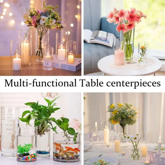 Clear Glass Vase for Flowers, 12 inches Tall Cylinder Vase Large Flower Glass Vase, Decorative Floating Candle Holder Vase for Centerpiece, Living Room, Office, Wedding or Gifts {5}