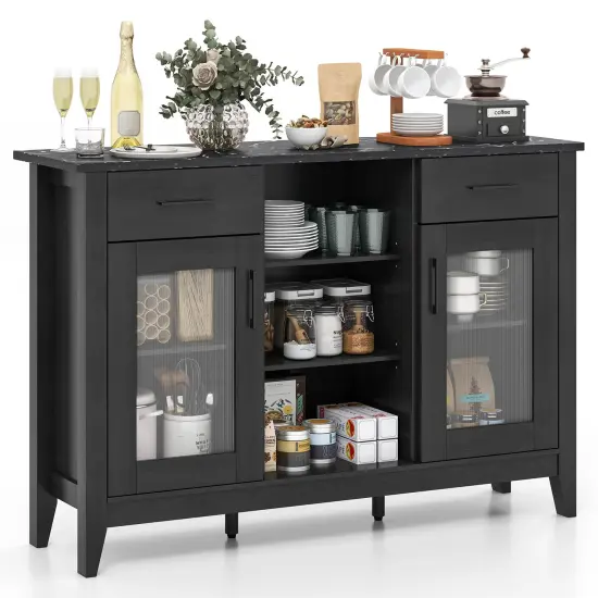 Sideboard Buffet Cabinet with 3 Open Cubes and 4 Adjustable Shelves Ideal for Home Appliances or Decorations Black {4}