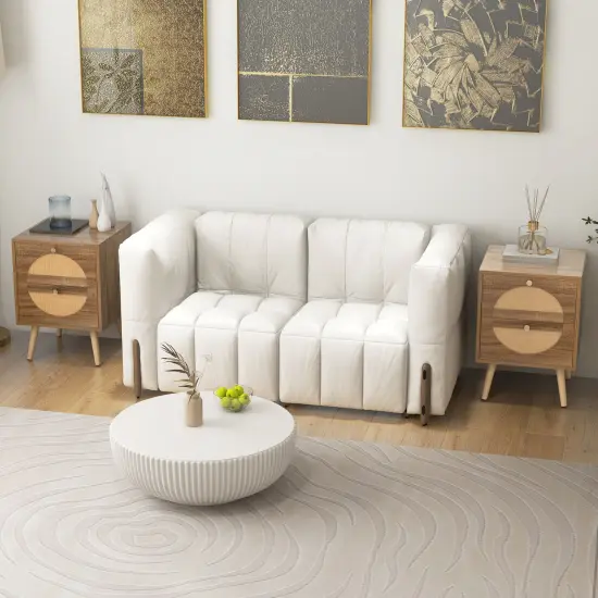 Bohemian Style Bedside Table with 2 Drawers and Solid Pine Wood Legs {2}