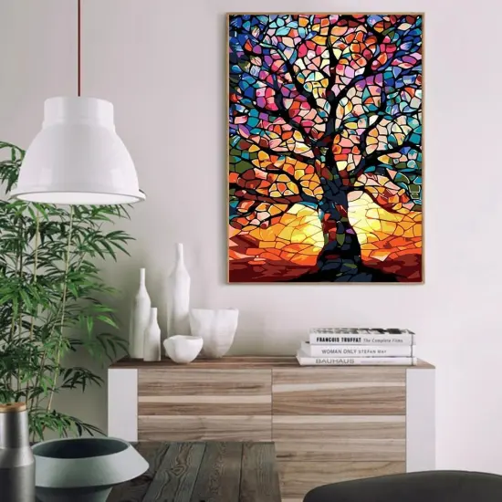 Paint by Numbers Kit for Adults Beginners - Stained Glass Tree of Life Paint by Number Canvas, DIY Acrylic Easy Tree Oil Painting for Gift Home Wall Decor 16 X 20 Inch {3}