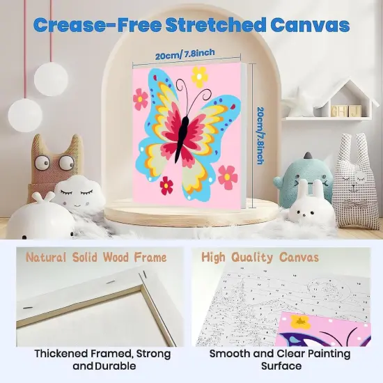 2 Pack Butterfly Paint by Number for Kids,Easy Paint by Numbers for Kids Ages 8-12,DIY Acrylic Oil Painting Kits for Home Wall Decor and Girls Gifts-8x8inch（with Wooden Framed） {2}