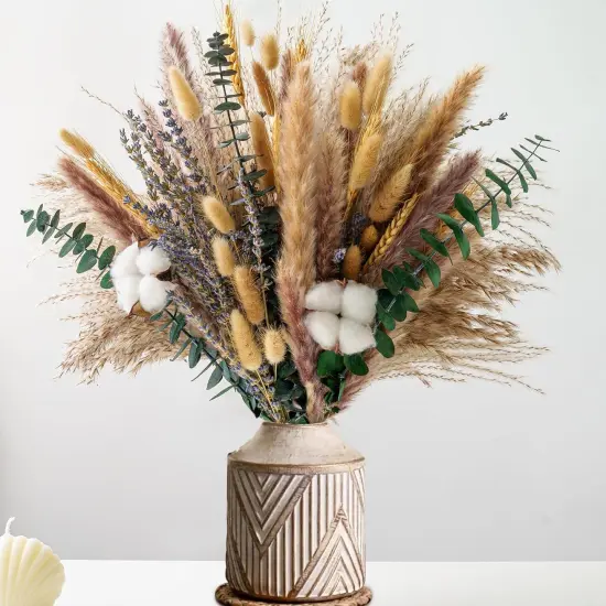 Handmade Dried Flower Bouquet - Pampas Grass, Eucalyptus & Cotton Stems - Boho Home Decor, Wedding Centerpiece {1}