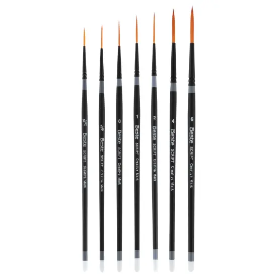 Creative Mark Beste Golden Taklon Script Liner #4 - 3 Pack Artist Paint Brush, Professional Watercolor Brushes, For Acrylic Painting, Short Handle, Sharp Edges, Hand-Tied & Shaped {4}