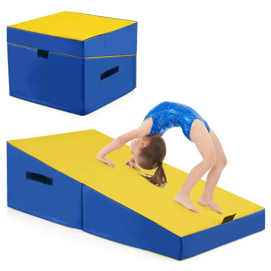 Folding Portable Incline Yoga Gymnastics Tumbling Mat Suitable for Gymnastics Room or Kindergarten Yellow {4}