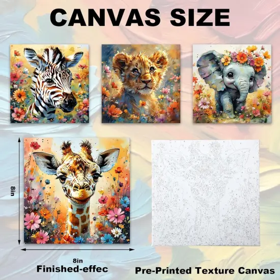 4Pcs DIY Painting by Number Kits 8 x 8 Inch Cute Animal Floral Oil Painting Acrylic Painting by Number for Home Party Wall Decor {2}