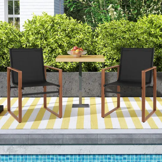 Fabric Patio Dining Chairs Set of 2 with Metal Frame, Ergonomic Design and Adjustable Foot Pads Black {2}