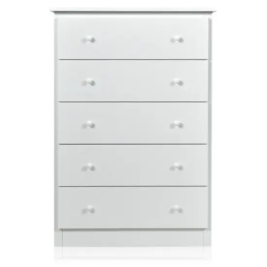 White 5-Drawer Storage Dresser with Anti-Tip Feature and Versatile Use {4}