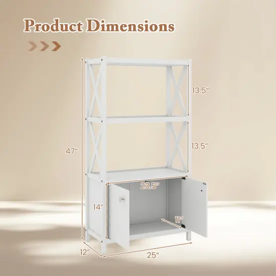 Tall Freestanding Floor Bathroom Storage Cabinet with 2-Tier Open Shelves and Magnetic Doors White {5}