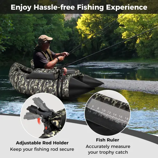 Camouflage Inflatable Fishing Boat with Adjustable Rod Holder and Storage Bags {6}