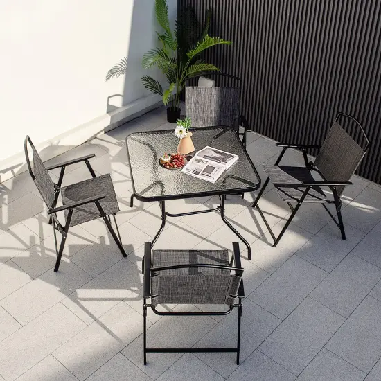 Set of 4 Patio Folding Chairs with Heavy-Duty Metal Frame and Fabric Seat {3}