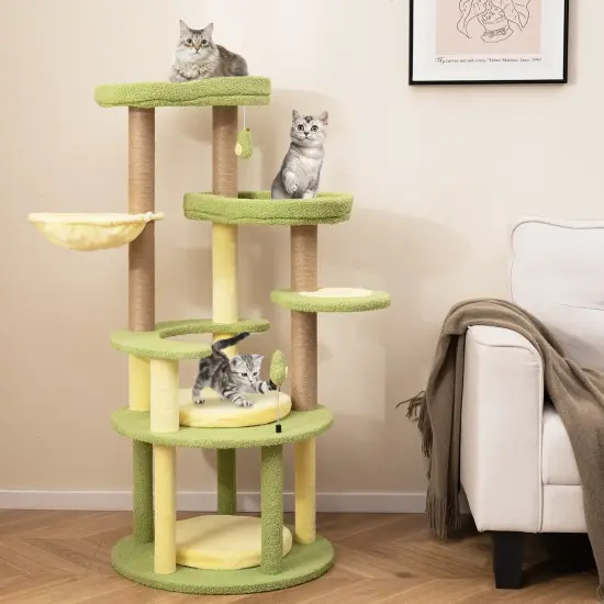 Multi-color Engineered Wood Multi-level Avocado Theme Cat Tree with Scratching Posts {3}