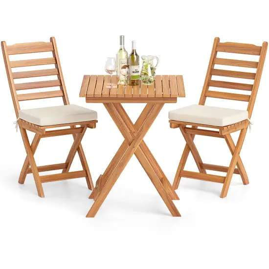3 Pieces Patio Bistro Folding Chair Table Set with Soft Seat Cushions Ideal for Outdoor Use {4}