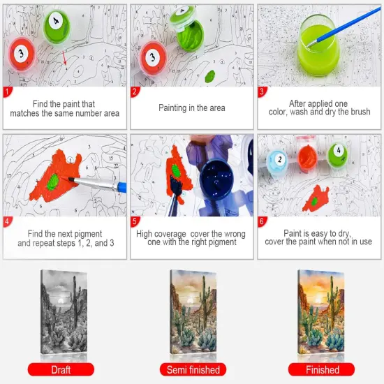 DIY Paint by Numbers Flowers, Desert Adults' Paint-by-Number Kits on Canvas, Saguaro Cactus Paint by Numbers Kit for Adults and Beginner {5}