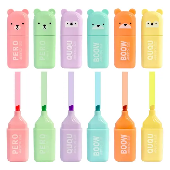 Wrapables Cute and Colorful Highlighters, Marker Pens, Stationery Supplies (Set of 6), Bears {1}