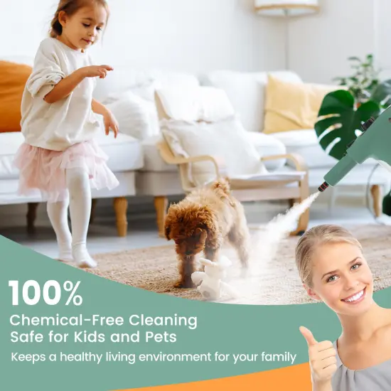 14-Piece Handheld Steam Cleaner with Long Power Cord and 1400W High Output Green {3}