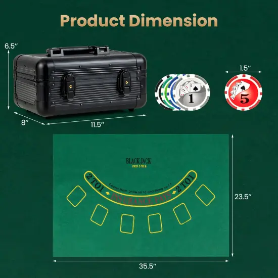 300 Poker Chip Set with Lockable Aluminum Case and Poker Felt Cards Dealer Button {5}