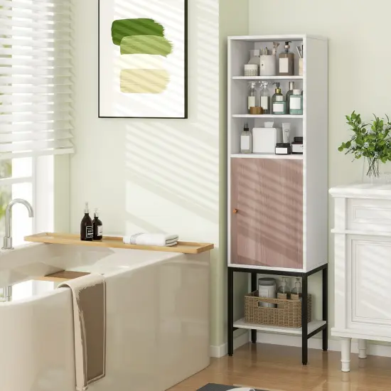 57 Inch Bathroom Tall Cabinet with and 3-Position Storage Adjustable Shelves and 1 Door White {2}