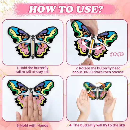 DIY Butterfly Activity Craft Kit for Kids, 16 Paper Butterflies and 13 Color Pens, Make Your Own Rubber Band Wind Up Butterfly Toy, Perfect for Party Games, School Activities, Surprise Cards {5}