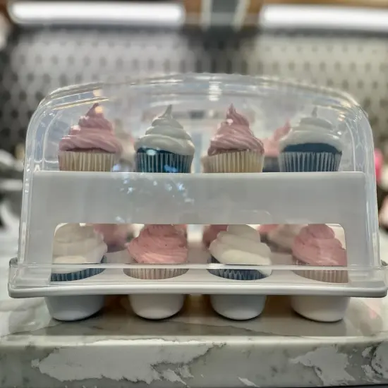 Cupcake Carrier, White Cupcake Holder Carries 24 Standard-Size Cupcakes, Muffin Traveler Two Tier Stand Reusable Cupcake Box {5}