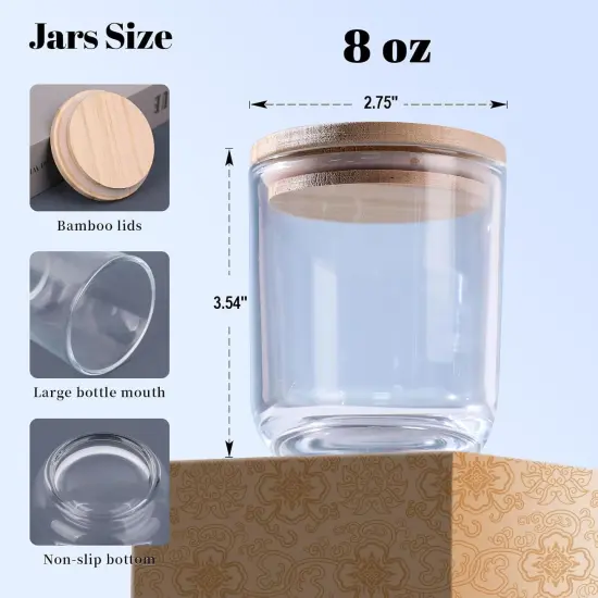 8oz Glass Candle Jars with Lids - 12pcs Set for Candle Making, Versatile Storage of Herbs, Sugar Scrubs - Ideal Containers for DIY Gifts, Empty Candle Jars Kit with High Clarity & Durability {2}