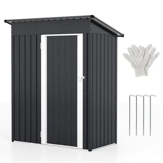 Grey Galvanized Metal Outdoor Storage Shed with Lockable Door, Vents, and Roof {1}