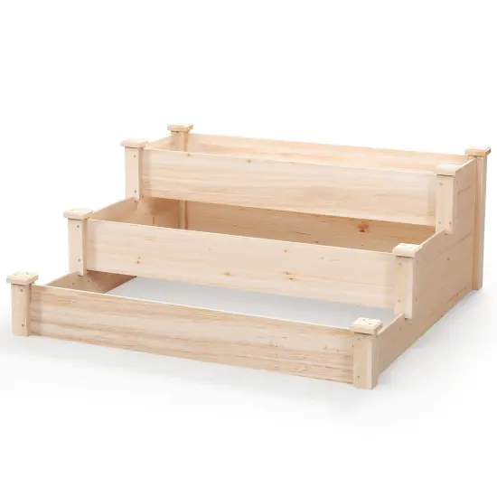 Natural Fir Wood 3-Tier Garden Bed Planter with Open Base, Reinforced Corners and Easy Assembly {1}