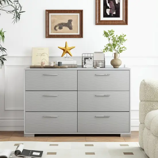 6 Drawer Grey Dresser with Wide Top and Metal Base Storage Cabinet for Bedroom or Entryway {2}
