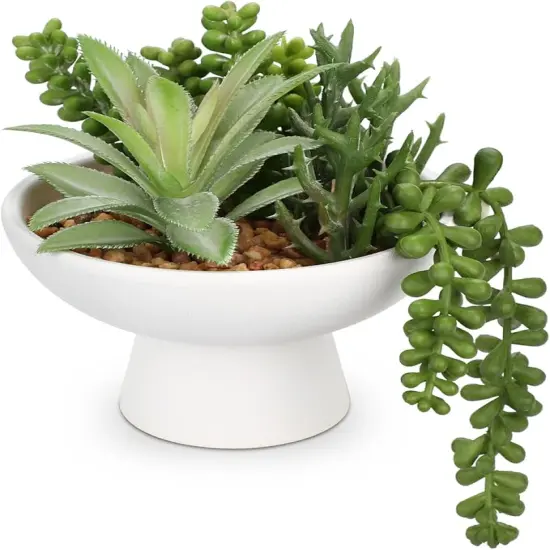 7.5&rdquo; Small Succulents Plants Artificial in Ceramic Pots Potted Faux Succulent Arrangement with High Bowl Planter Fake Desk Succulents Plants for Home Bathroom Shelf Table Indoor Decor {1}