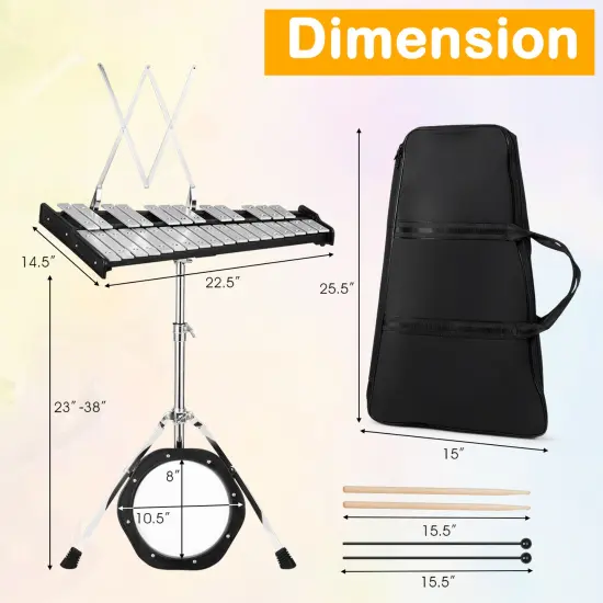 Adjustable Aluminum Percussion Glockenspiel Set with Stand, Mallets and Practice Pad {5}