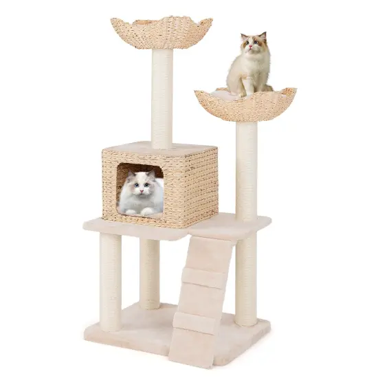 48 Inch Tall Cattail Cat Tower with 5 Full-Wrapped Scratching Posts and Soft Padded Cushions {4}