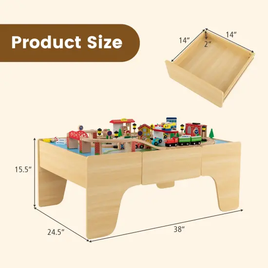 Natural Wood and MDF Train Set Table with Reversible Top and Storage Drawer {5}