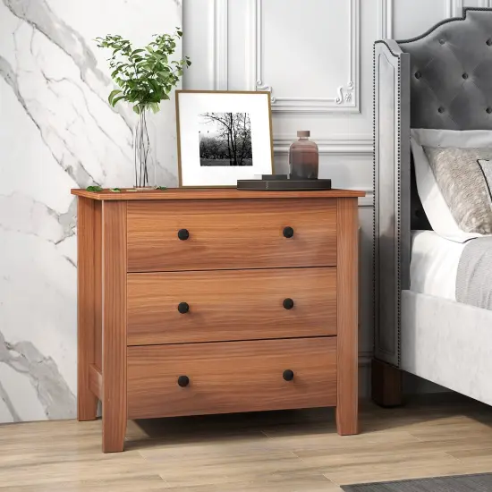 3 Drawer Dresser Chest Bedside Table with Metal Handles Suitable for Any Room Walnut {2}