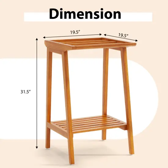 Solid Teak Wood Freestanding Towel Rack with Shelf &ndash; 5 Bars, 31.5&rdquo; H {5}