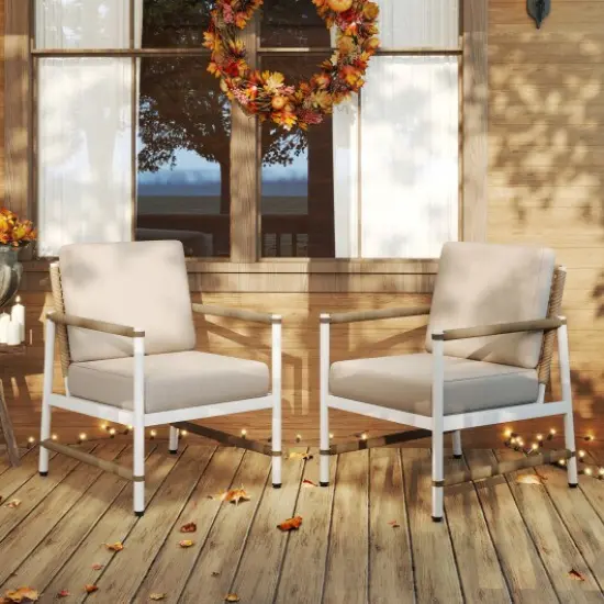 2 Packs Patio Aluminum Sofa with Wicker Backrest and Armrests Ideal Addition for Outdoor Use {2}