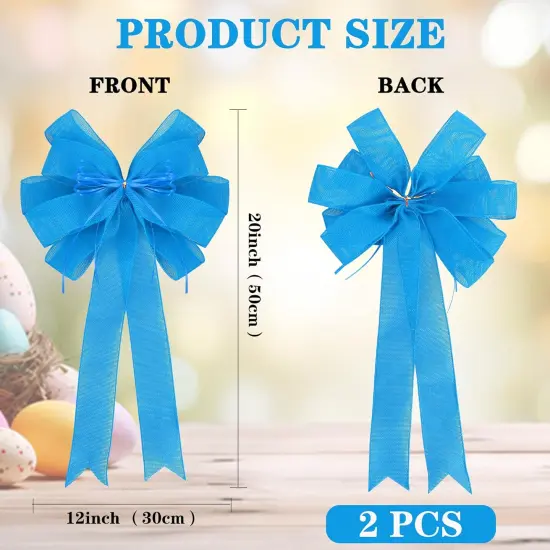 2 Pack Blue Bows 12x20inch Large Burlap Wreath Bow with Glitter String for Home Front Door Decor,Easter Bow {2}