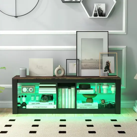 LED TV Stand with Adjustable Glass Shelves, Storage and Remote Control Lighting {4}