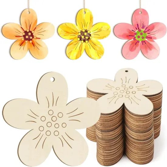 Activity Craft Wooden Flower Ornaments Kits to Paint Spring Decoration {1}