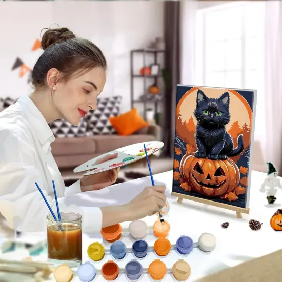 Halloween Paint by Numbers Kit - Black Cat - 8x12 Inch {5}