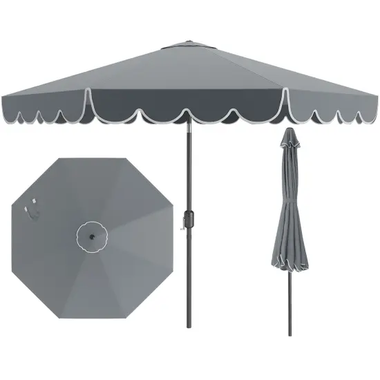 Costway 10 FT Patio Umbrella with Crank Tilt Adjustment Ruffles Vented Top 8 Ribs Beige/Brown/Gray/Blue/Red {9}