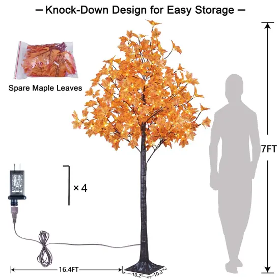 7FT LED Lighted Maple Tree - Dotted with 208 Warm White LED Lights Orange for Thanksgiving Harvest Fall Festival Home Party Decoration {3}