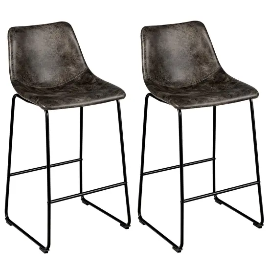 Costway Set of 2 Bar Stool Faux Suede Upholstered Kitchen Dining Chair w/Metal Legs Grey\Brown {9}